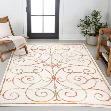 Danae Classic Cottage Filigree Scroll Reversible Machine-Washable Indoor/Outdoor Area Rug